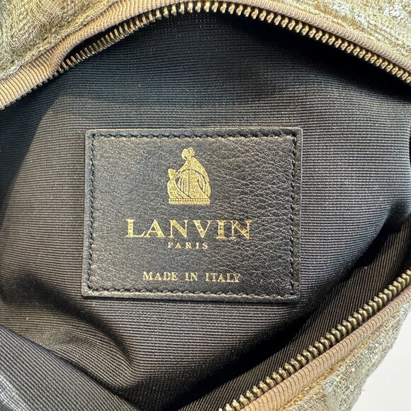 Lanvin Gold Crystal-Embellished Wide-Gauge Metallic Jacquard Tassel Clutch - Picture 5 of 10